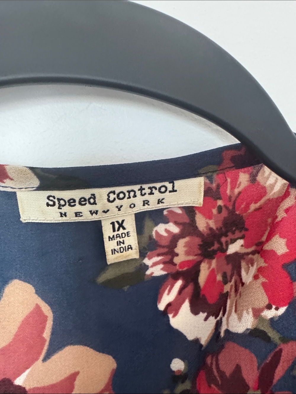 Speed Control Navy Red Floral Kimono Cardigan Plus Boho Open Front‎ Duster 1X - Picture 2 of 8